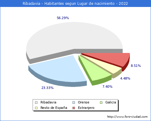 Poblacion segun lugar de nacimiento en el Municipio de Ribadavia - 2022