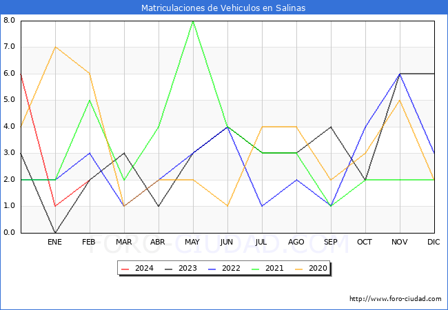 estadsticas de Vehiculos Matriculados en el Municipio de Salinas hasta Febrero del 2024.