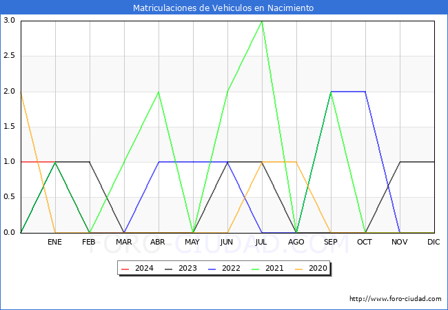 estadsticas de Vehiculos Matriculados en el Municipio de Nacimiento hasta Febrero del 2024.