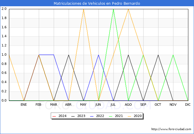 estadsticas de Vehiculos Matriculados en el Municipio de Pedro Bernardo hasta Febrero del 2024.