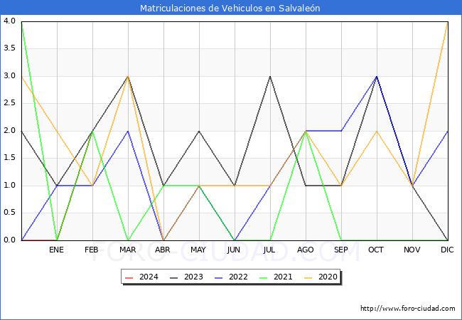 estadsticas de Vehiculos Matriculados en el Municipio de Salvalen hasta Febrero del 2024.