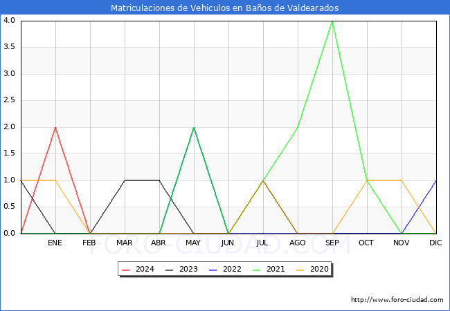 estadsticas de Vehiculos Matriculados en el Municipio de Baos de Valdearados hasta Febrero del 2024.