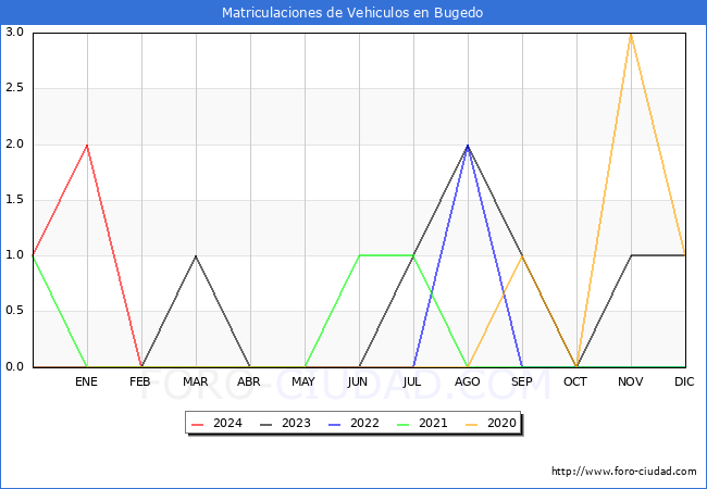estadsticas de Vehiculos Matriculados en el Municipio de Bugedo hasta Febrero del 2024.