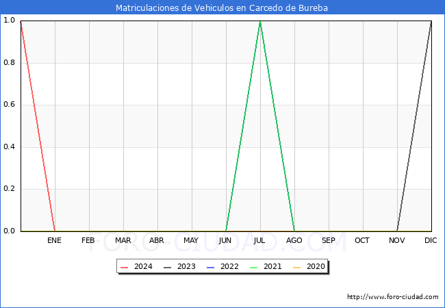 estadsticas de Vehiculos Matriculados en el Municipio de Carcedo de Bureba hasta Febrero del 2024.
