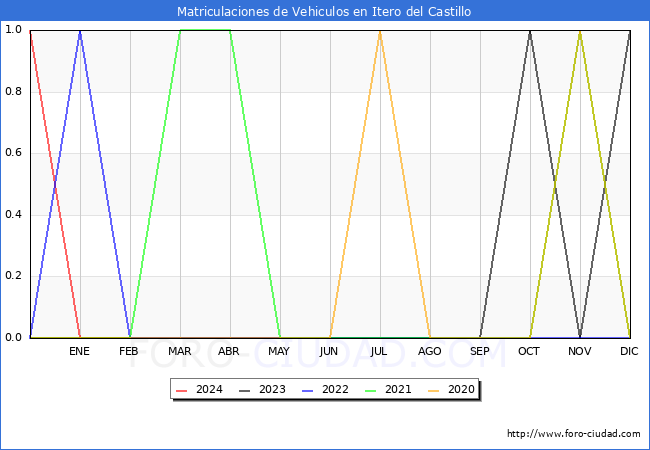 estadsticas de Vehiculos Matriculados en el Municipio de Itero del Castillo hasta Febrero del 2024.