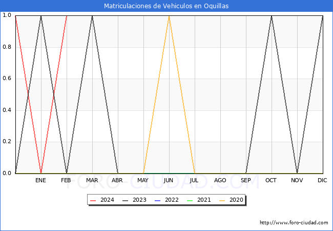 estadsticas de Vehiculos Matriculados en el Municipio de Oquillas hasta Febrero del 2024.