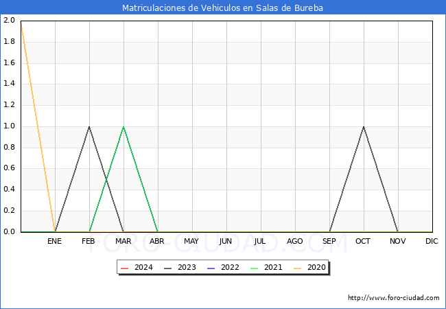 estadsticas de Vehiculos Matriculados en el Municipio de Salas de Bureba hasta Febrero del 2024.