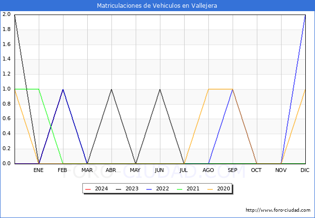 estadsticas de Vehiculos Matriculados en el Municipio de Vallejera hasta Febrero del 2024.