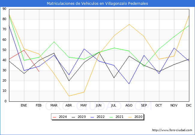 estadsticas de Vehiculos Matriculados en el Municipio de Villagonzalo Pedernales hasta Febrero del 2024.