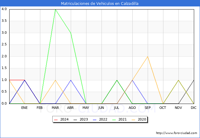 estadsticas de Vehiculos Matriculados en el Municipio de Calzadilla hasta Febrero del 2024.