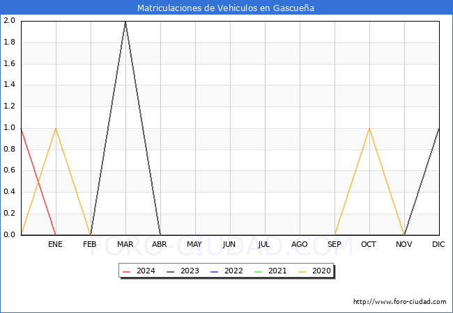 estadsticas de Vehiculos Matriculados en el Municipio de Gascuea hasta Febrero del 2024.