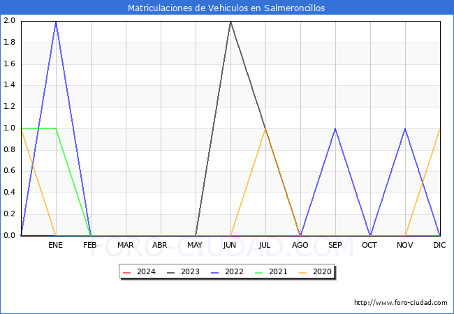 estadsticas de Vehiculos Matriculados en el Municipio de Salmeroncillos hasta Febrero del 2024.