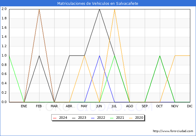 estadsticas de Vehiculos Matriculados en el Municipio de Salvacaete hasta Febrero del 2024.