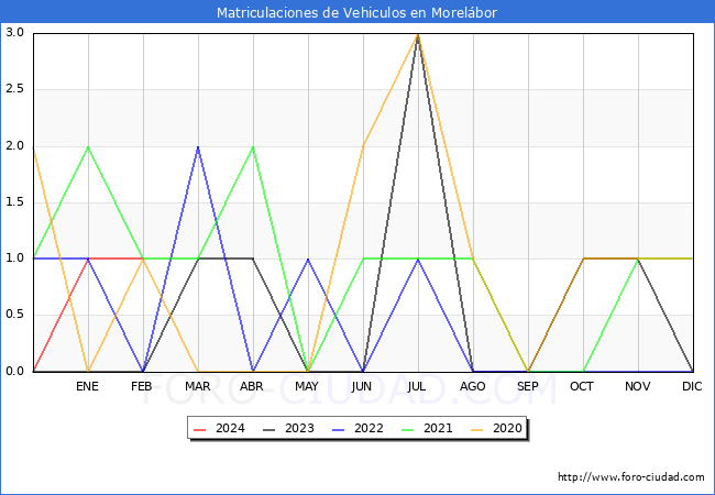 estadsticas de Vehiculos Matriculados en el Municipio de Morelbor hasta Febrero del 2024.