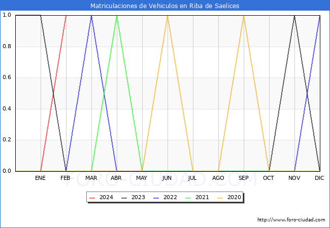 estadsticas de Vehiculos Matriculados en el Municipio de Riba de Saelices hasta Febrero del 2024.