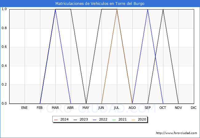 estadsticas de Vehiculos Matriculados en el Municipio de Torre del Burgo hasta Febrero del 2024.