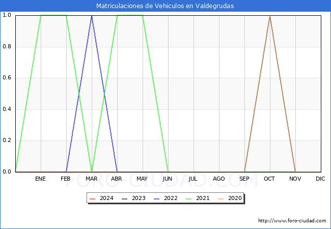 estadsticas de Vehiculos Matriculados en el Municipio de Valdegrudas hasta Febrero del 2024.