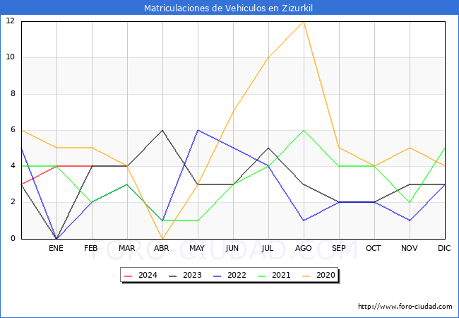 estadsticas de Vehiculos Matriculados en el Municipio de Zizurkil hasta Febrero del 2024.