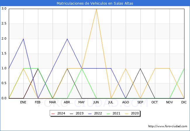 estadsticas de Vehiculos Matriculados en el Municipio de Salas Altas hasta Febrero del 2024.