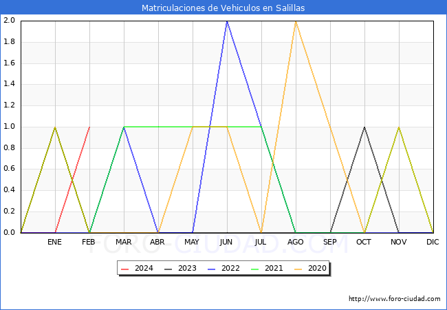 estadsticas de Vehiculos Matriculados en el Municipio de Salillas hasta Febrero del 2024.