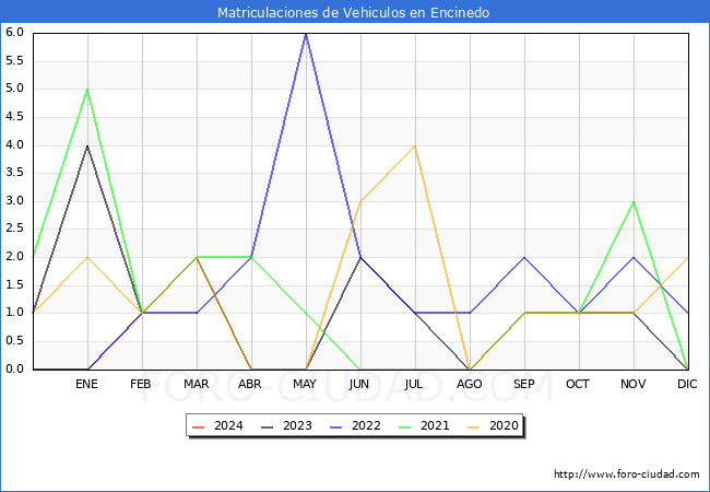 estadsticas de Vehiculos Matriculados en el Municipio de Encinedo hasta Febrero del 2024.