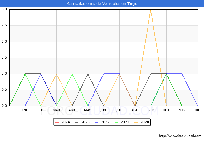 estadsticas de Vehiculos Matriculados en el Municipio de Tirgo hasta Febrero del 2024.