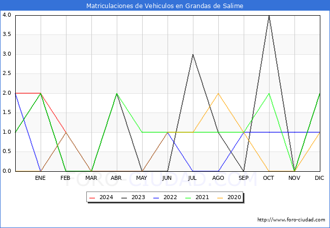 estadsticas de Vehiculos Matriculados en el Municipio de Grandas de Salime hasta Febrero del 2024.