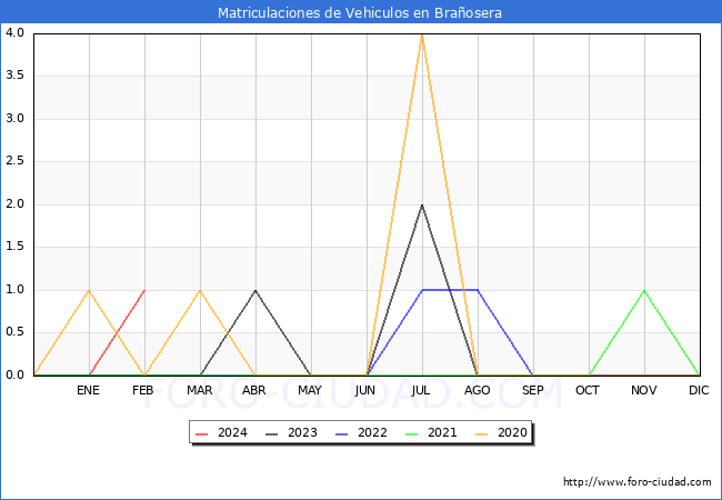 estadsticas de Vehiculos Matriculados en el Municipio de Braosera hasta Febrero del 2024.