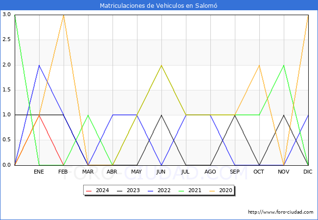 estadsticas de Vehiculos Matriculados en el Municipio de Salom hasta Febrero del 2024.