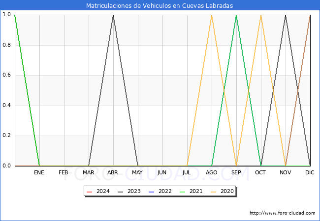 estadsticas de Vehiculos Matriculados en el Municipio de Cuevas Labradas hasta Febrero del 2024.