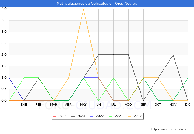 estadsticas de Vehiculos Matriculados en el Municipio de Ojos Negros hasta Febrero del 2024.