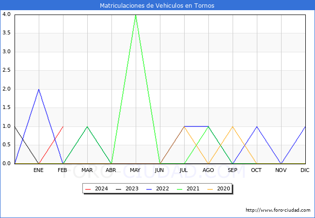 estadsticas de Vehiculos Matriculados en el Municipio de Tornos hasta Febrero del 2024.