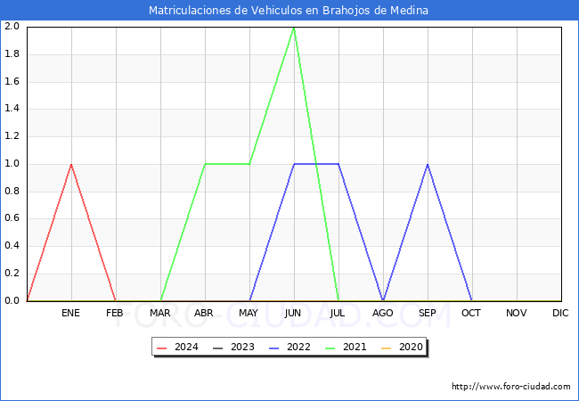 estadsticas de Vehiculos Matriculados en el Municipio de Brahojos de Medina hasta Febrero del 2024.