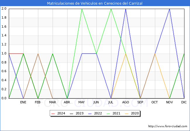 estadsticas de Vehiculos Matriculados en el Municipio de Cerecinos del Carrizal hasta Febrero del 2024.