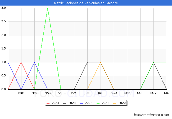 estadsticas de Vehiculos Matriculados en el Municipio de Salobre hasta Marzo del 2024.
