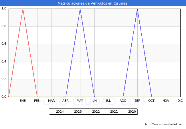 estadsticas de Vehiculos Matriculados en el Municipio de Ciruelas hasta Marzo del 2024.