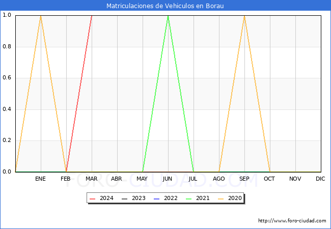 estadsticas de Vehiculos Matriculados en el Municipio de Borau hasta Marzo del 2024.