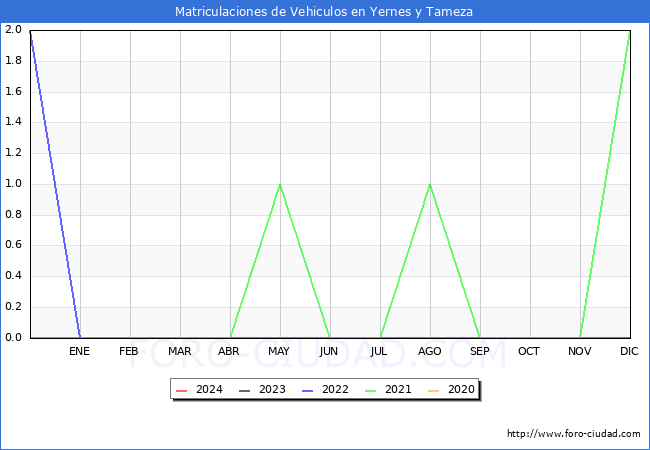 estadsticas de Vehiculos Matriculados en el Municipio de Yernes y Tameza hasta Marzo del 2024.