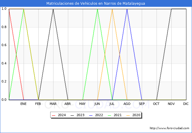 estadsticas de Vehiculos Matriculados en el Municipio de Narros de Matalayegua hasta Marzo del 2024.