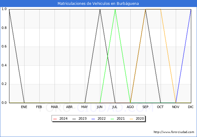 estadsticas de Vehiculos Matriculados en el Municipio de Burbguena hasta Marzo del 2024.
