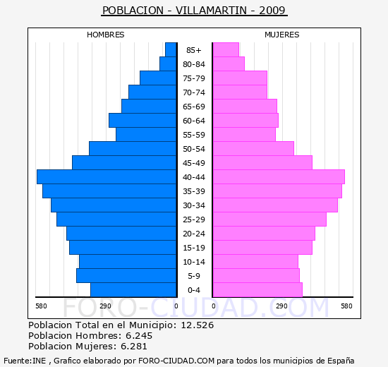 VILLAMARTIN - Piramide de poblacion - Censo 2009