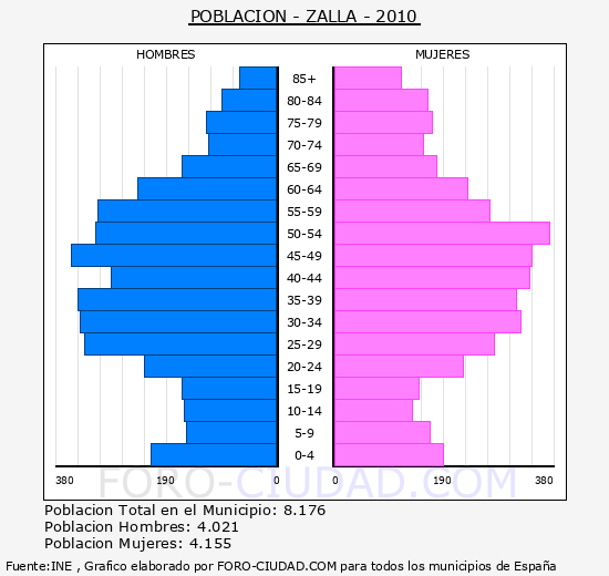 ZALLA - Piramide de poblacion - Censo 2010