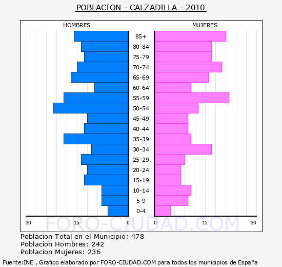 CALZADILLA - Piramide de poblacion - Censo 2010