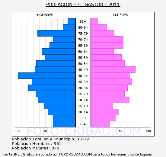 EL GASTOR - Piramide de poblacion - Censo 2011