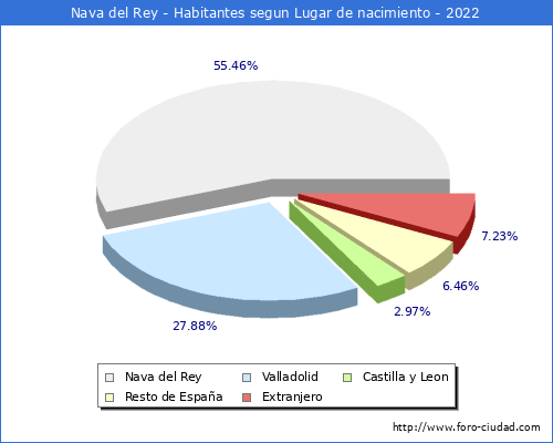 Poblacion segun lugar de nacimiento en el Municipio de Nava del Rey - 2022