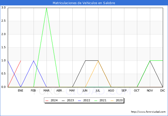 estadísticas de Vehiculos Matriculados en el Municipio de Salobre hasta Enero del 2024.
