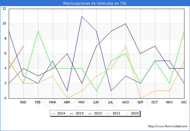 estadísticas de Vehiculos Matriculados en el Municipio de Tibi hasta Enero del 2024.