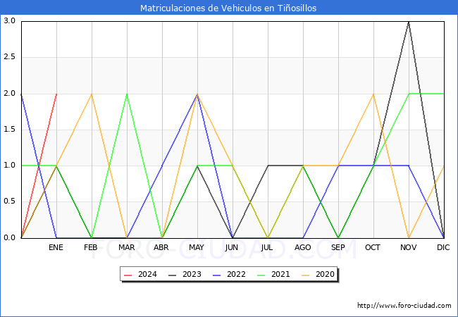 estadísticas de Vehiculos Matriculados en el Municipio de Tiñosillos hasta Enero del 2024.