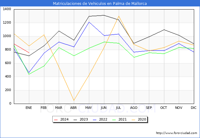 estadísticas de Vehiculos Matriculados en el Municipio de Palma de Mallorca hasta Enero del 2024.