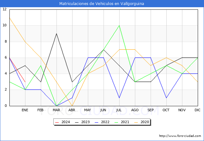 estadísticas de Vehiculos Matriculados en el Municipio de Vallgorguina hasta Enero del 2024.